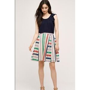 Eva Franco Anthropologie Crochet Striped Multicolor Fit Flare Skirt size 4